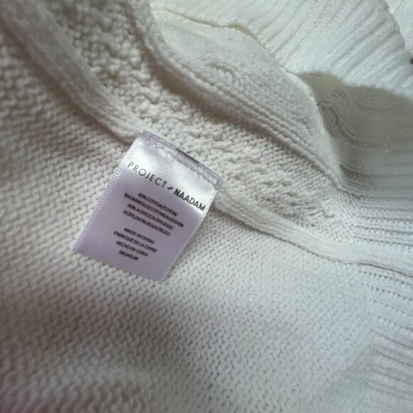 New Project Naadam White Mock neck Cable Knit Chunky Ruffle Sweater Women Large - Picture 9 of 10